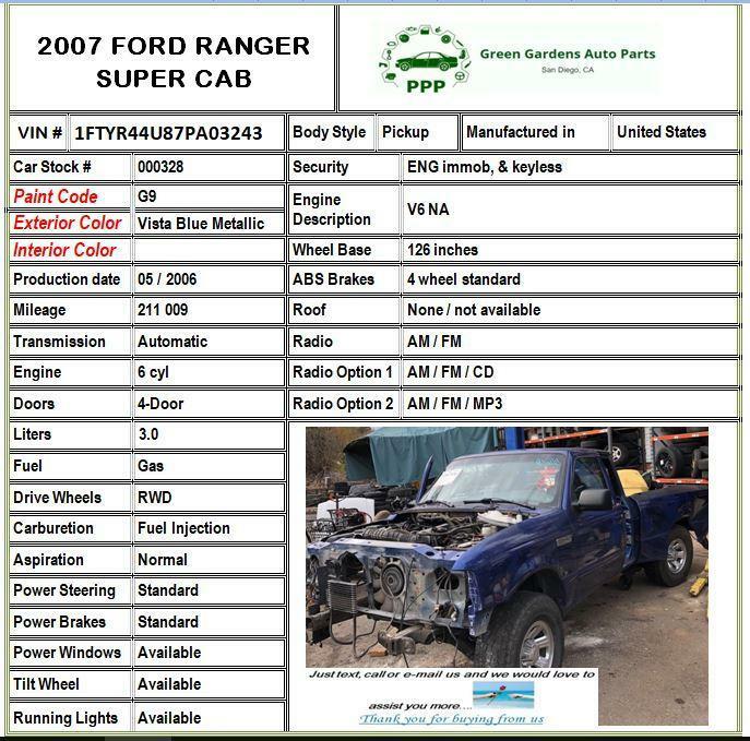 2004 2011 FORD RANGER Rear Back Door Paint Code G9 Left Driver Side