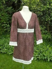 MICHAEL KORS Empire DRESS Brown Eyelash Textured Jacquard INTERESTING FABRIC M 8