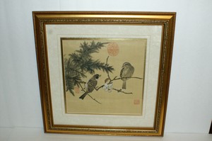 Vintage Chinese Painting On Silk With 3 Seals