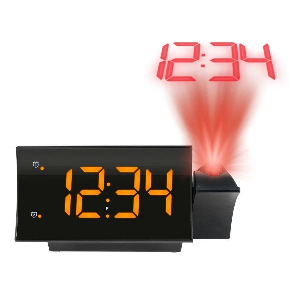 Clock Curved Black LED Projection Alarm Radio Adjustable Backlight USB Port - Image 4 of 4