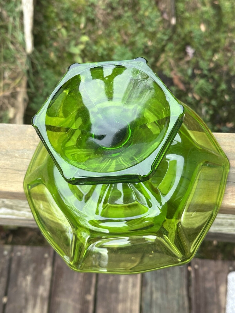 Vintage MCM Green Viking Epic Six Sided Footed Dish Compote Viking