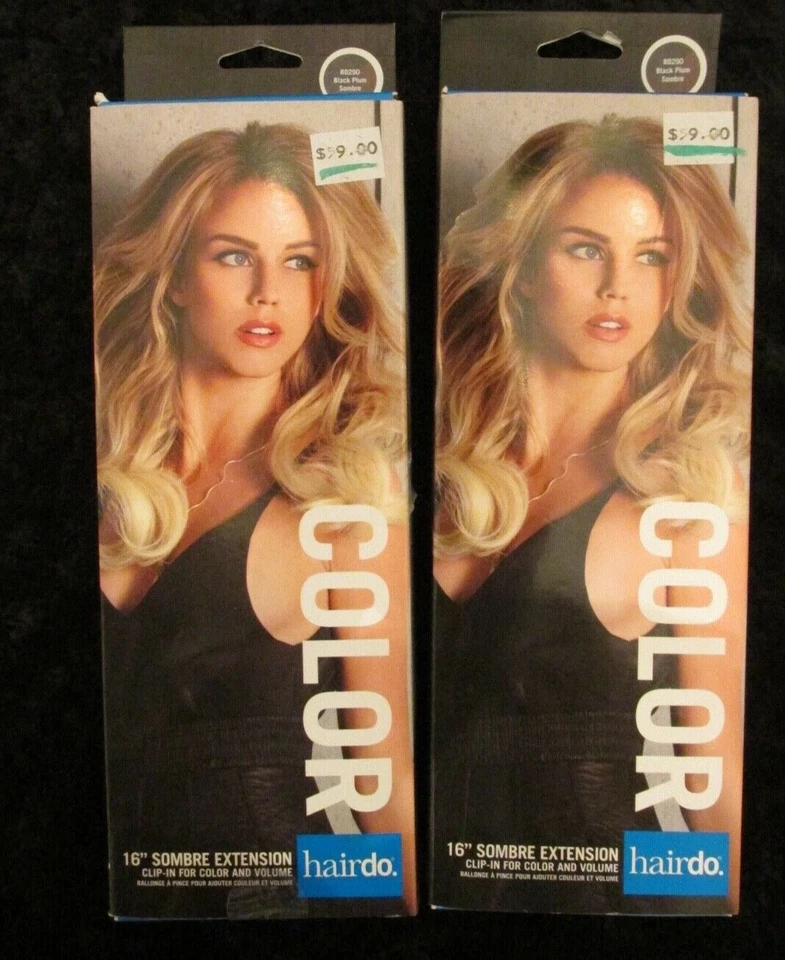Nuevo: 2 extensiones de cabello Hairdo Ulta 16" clip "Black Cirlum Sombre" + cepillo extra Foto 3 de 4