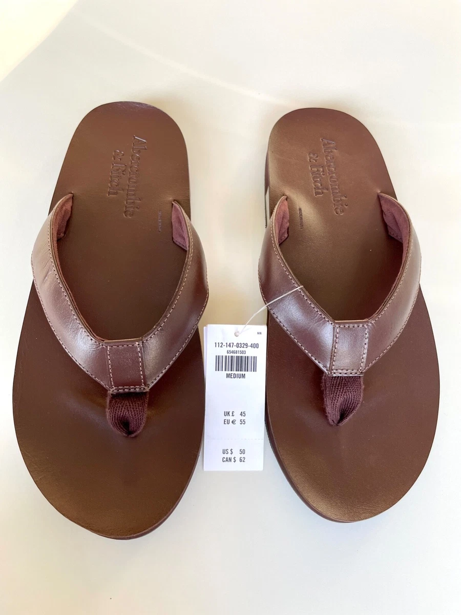 Mens Abercrombie Fitch Flip Flop Sandals Brown Leather Size