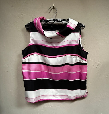 Talbots Women's Portrait Collar Multicolor Striped Sleeveless Blouse Size 8P