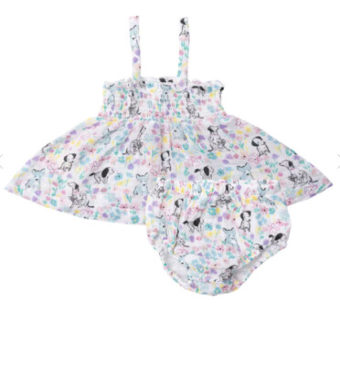 NWT Angel Dear Muslin Dog Floral Set Dress  + Bloomer 12-18 Months