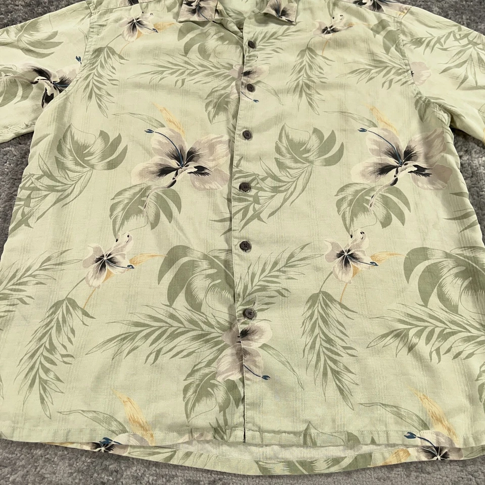 Camisa Hawaiana Axist Para Hombres XL Verde Seda Floral Estampado Completo Cuello de Campamento Aloha Foto 3 de 4