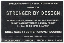 stronger by design @ Saucy Jacks Hinton Rd, Bournemouth Rave Flyer
