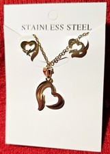 Set Gold Plated Stainless Steel Jewelry Necklace Heart Pendant Earrings Set
