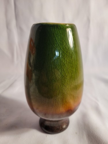 Drip Bud Vase Glaze Pottery Ceramic Art Vintage Brown Red Green Glitter MCM - Picture 7 of 11