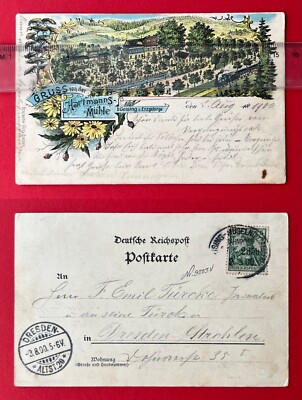 Litho Postcard Geising in the Erzgebirge 1900 Hartmanns Mill with Railway (141725