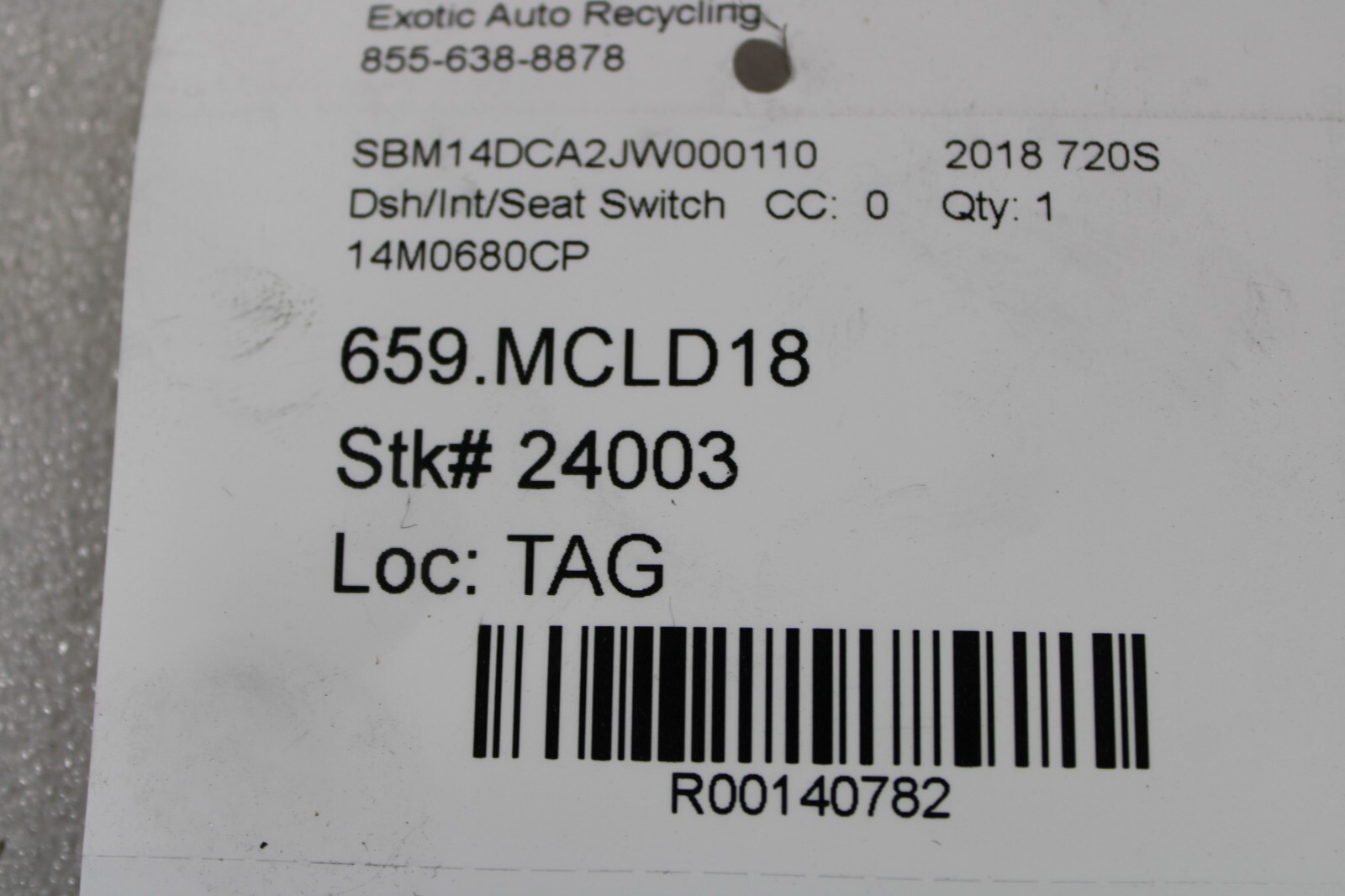 McLaren 720S, Start / Stop Switch, Used, P/N 14M0680CP