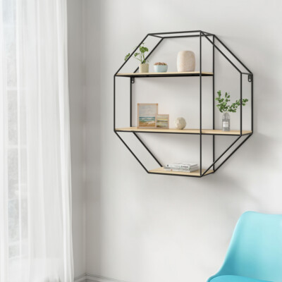 Octagonal Floating Wall Shelf Modern Hallway Living Room Storage
