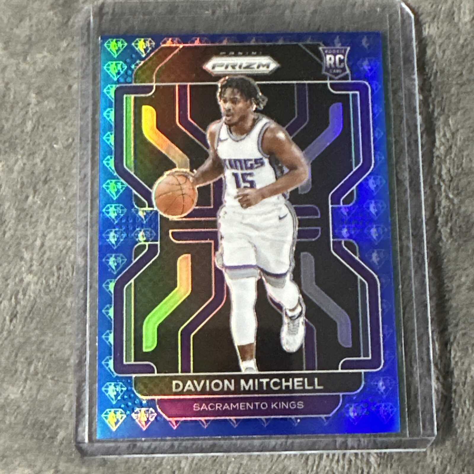 Davion Mitchell SP RC, 2021-22 Prizm #312 75th Anniversary Blue, Kings