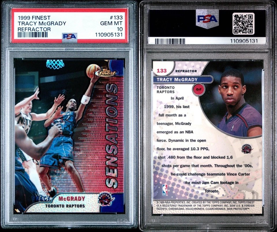 1999-00 Topps Finest TRACY MCGRADY Sensations Refractor SP #133 Gem Mint PSA 10 - Image 3 of 3