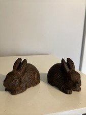 2 Cast Iron Rabbit Figurines/Paper Weight / Card Holders  by New Creative
