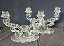 VTG 1939-1957 Elegant Heisey Triple Candelabra #1513 Molded 3.75"W x 8"L x 6"H