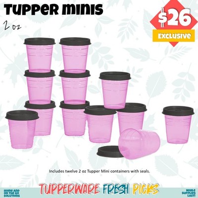 Open Package Tupperware Tupper Mini Set of 12 Purple w/ Black Seal 1 Oz & 2oz