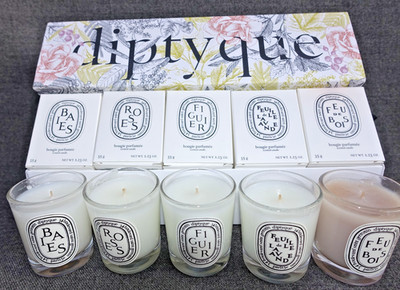 New Diptyque Set 5 Small Scented Candles Lavender Fig Rosa Wood Fire Berries NIB