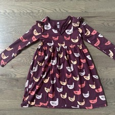 Tea Collection Dress Girls Sz 7 Maroon Chicken Print Long Sleeves Empire 