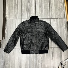 Guess Black Faux Leather Bomber Jacket – Size L