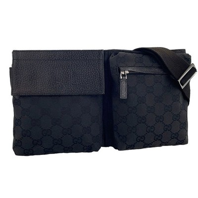 GUCCI GG Canvas Canvas Stoff Leder Schwarz Gürteltasche 4595