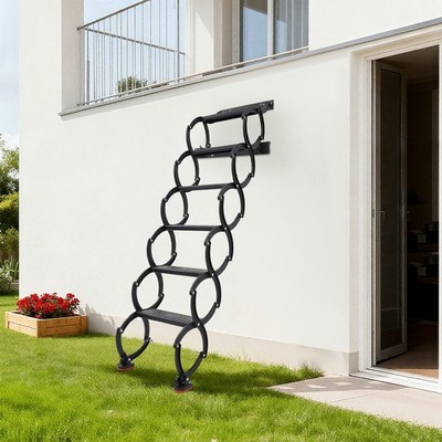 59'' Height Steel Attic Ladder Folding Retractable Loft Stairs Wall Mounted Black