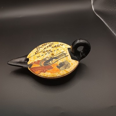 Vintage Nina Ceramics Oil Lamp 3.5'' X 5.5'' Hand Painted And Handmade In Geece