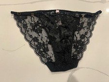 Victoria  s Secret DREAM ANGELS String Bikini Panty Sheer Black Lace Large NWT