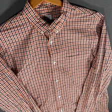 JCP Mens XL Orange Black Plaid Long Sleeve Button Down Shirt Cotton Blend
