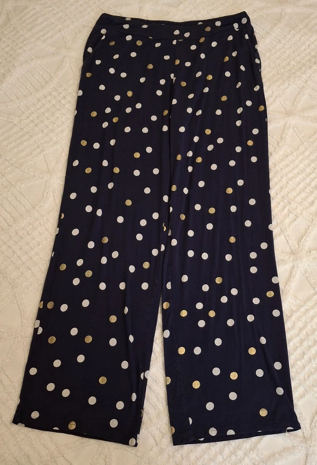 Pantalones de salón medianos Soma Intimates azul marino a lunares bolsillos elásticos en la cintura Foto 3 de 4