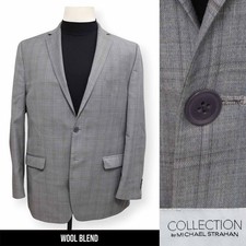 MICHAEL STRAHAN mens gray WINDOWPANE sport coat suit jacket blazer 44 L