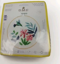 DMC Cross Stitch Kit Exotic Flowers Hummingbird 5.9" Hoop