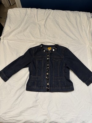 Women s Embellished Denim Jacket Ruby Road Size 10 3/4 Length Sleeves
