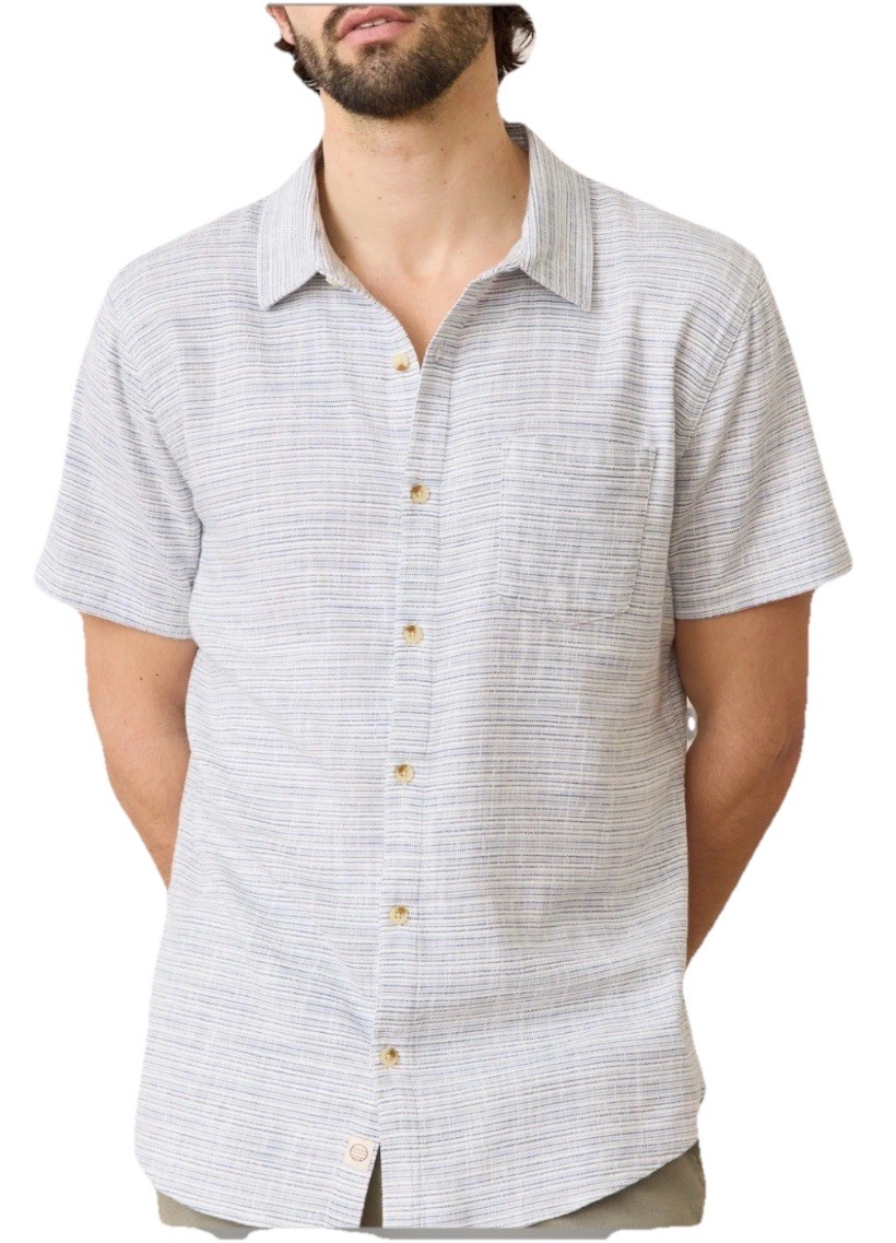 $118 MARINE LAYER Shirt Mens L Stretch Selvage Short Sleeve Button Up Cotton EUC