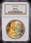 1881 S $1 NGC MS66 Morgan Silver Dollar Superb Rainbow Toned Amazing Luster