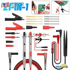 21x Multimeter Test Lead Kit Electrical Alligator Clip Test Probe Plug Set