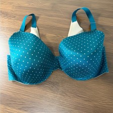 Soma Teal and White Polka Dot Vanishing Back Full Coverage Bra Sz 40D
