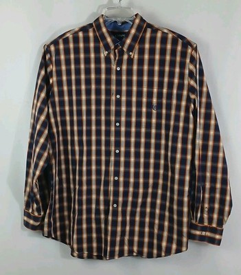 Chaps Stretch Easy Care Checker Plaid Button Up Shirt Blue/WHT Men Size 2XL EUC