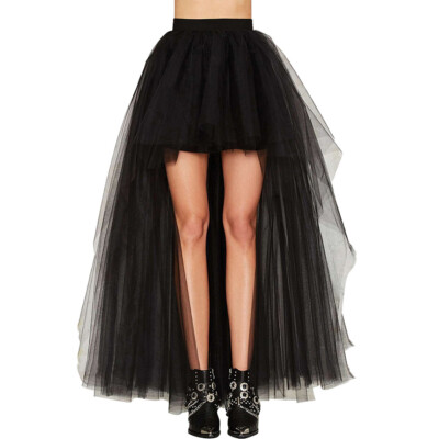 Damen Petticoat Netz Rock Röcke Schwarz 3 lagig asymmetrisch S-3XL R11