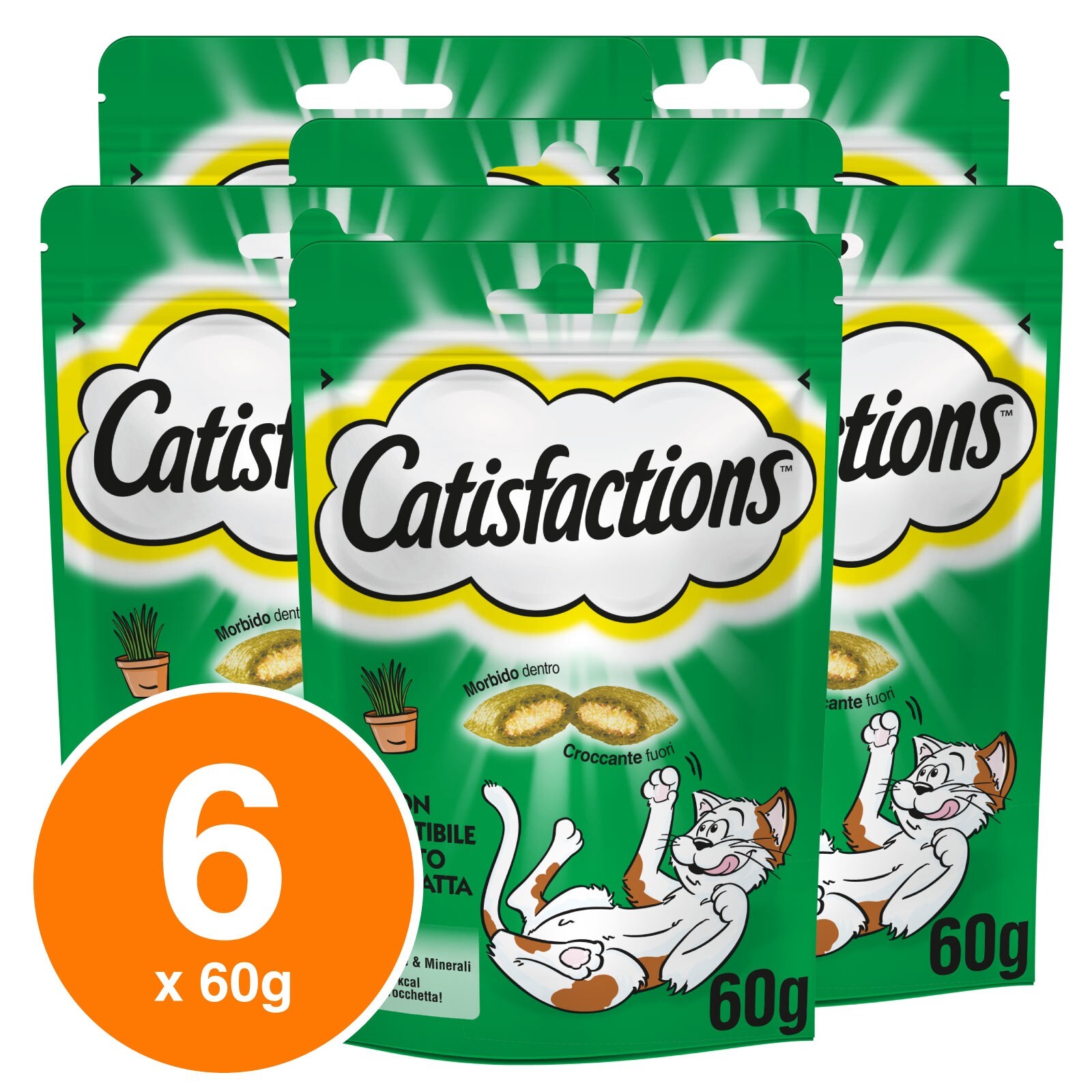 Catisfactions Snack Erba Gatta Croccanti Ripieni per Gatti Vitamine Minerali 60g