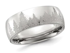 Mens Stainless Steel Polished Laser-Cut Tree Design Band Ring (8mm)