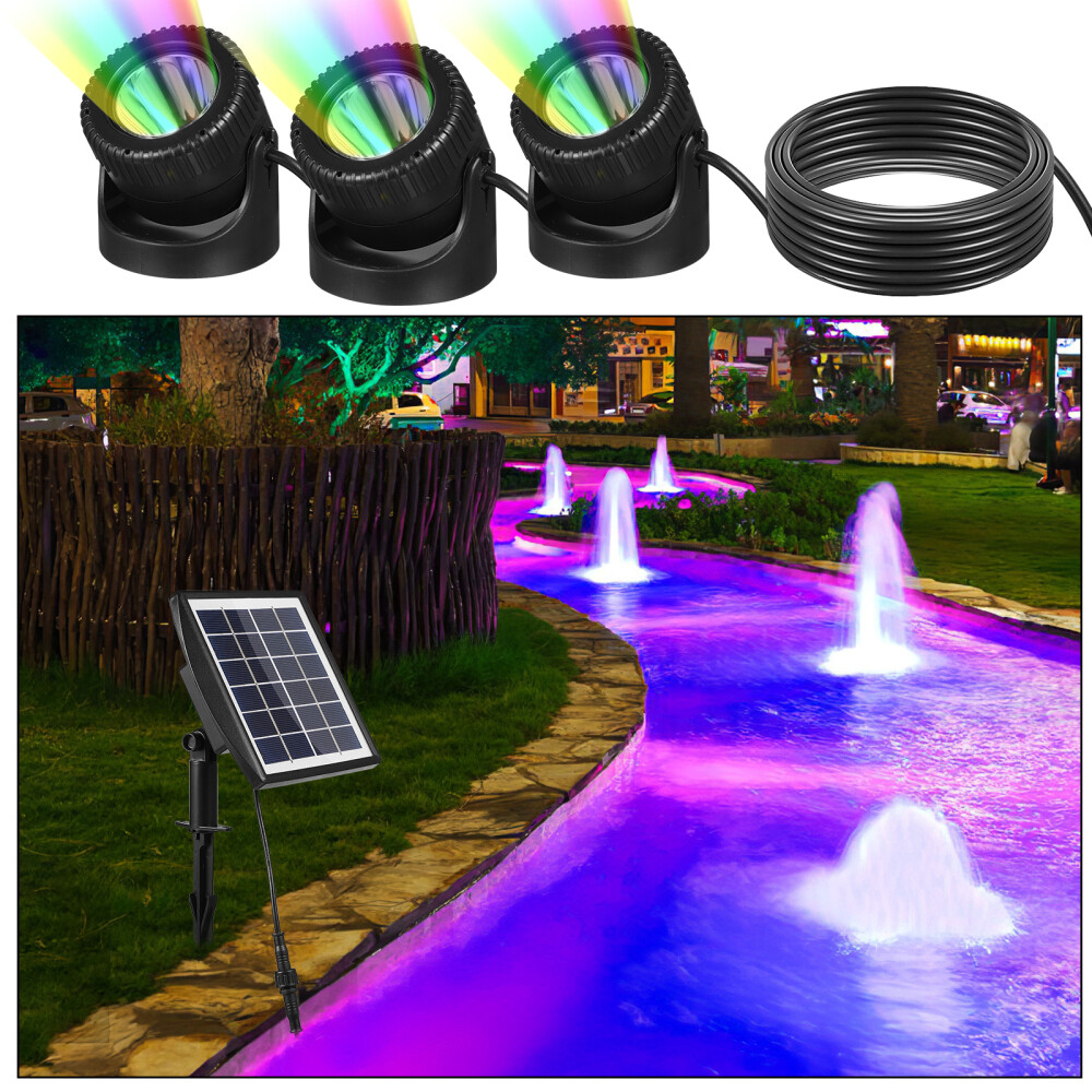 Solar Powered Pond Lights 3 IN 1 RGB LED Submersible Fountain