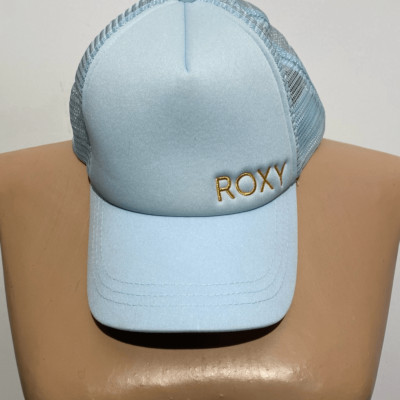 Roxy Women's Light Blue Mesh Embroidered Metallic Logo Snap Back Trucker Cap