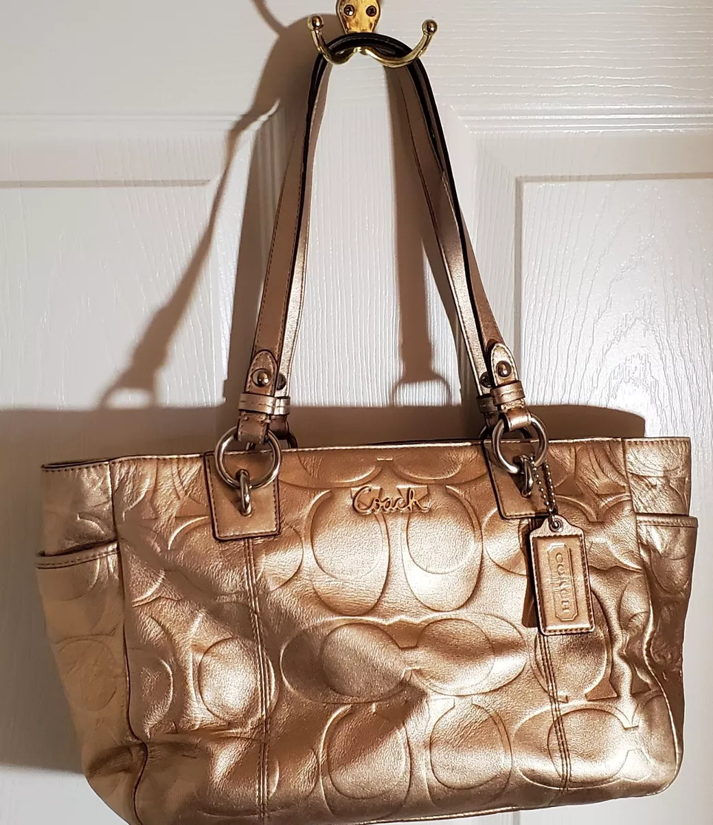 Coach Signature Embossed Gold Metallic Gallery Tote Handbag