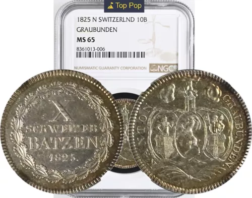 1825-N Switzerland: Graubunden silver 10 Batzen NGC MS65
