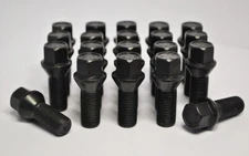 20 x M12 x 1.5, 26mm Thread, Tapered Wheel Bolts (Black)