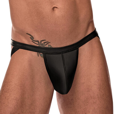 Sexy Männer-Jock S-XL schwarzer Slip elastisch hinten maskuline Riemen O-Ringe