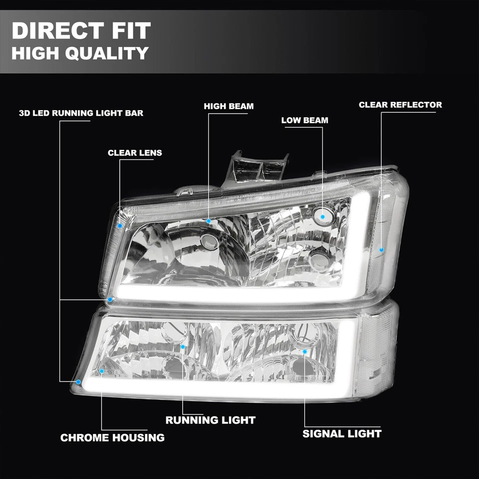 For 2003-2006 07 Chevy Silverado 1500 2500 3500 Headlights+Bumper Light LED DRL - Image 2 of 4