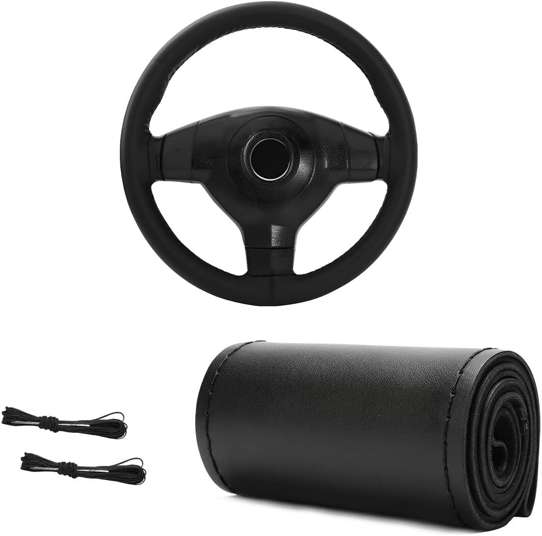 15 Inches DIY Sewing Steering Wheel Cover Leather with Needle Thread Breathable