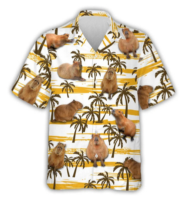 Capybara Hawaiian Shirt, Capybara Tropical Coconut Tree Aloha Shirt Summer Gift